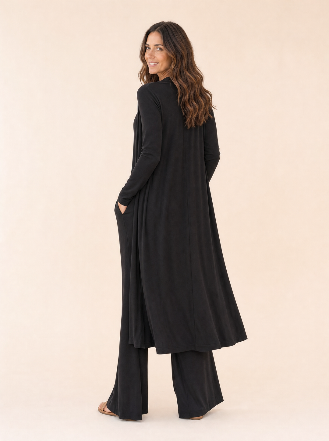 Back view of the long cardigan